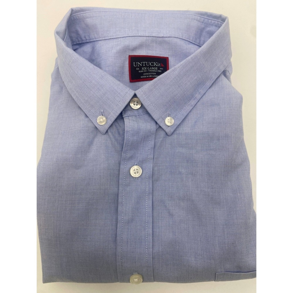 UNTUCKit Hillstowe Slim Fit Wrinkle Free Short Sleeve Shirt‎ Blue XXL 35648